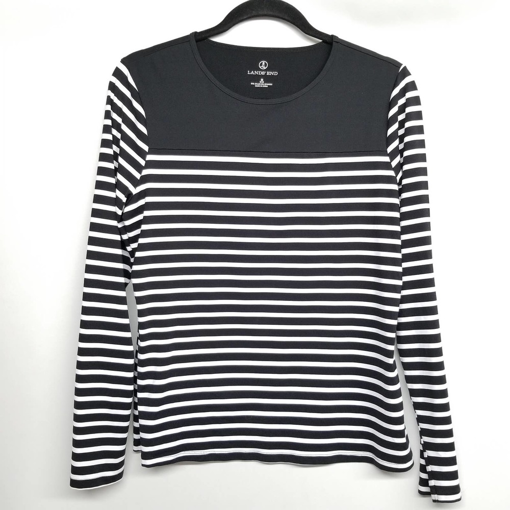 Land's End Black White Stripe Lonsleeve Medium